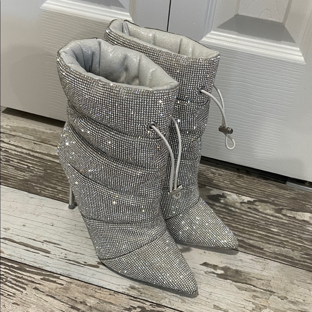 Steve Madden Silver Rhinestone Women's Ankle Boots - Picture 4 of 6